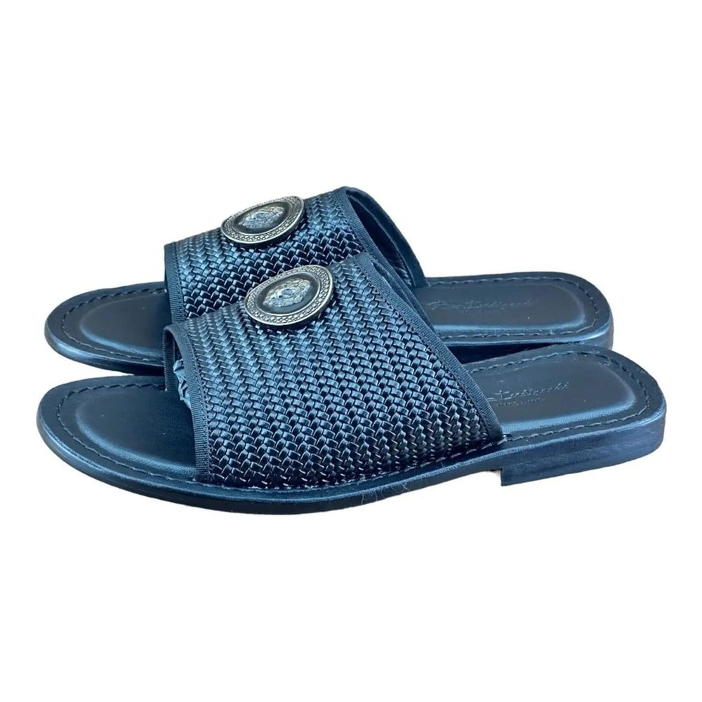 Re Ferdinando  Woven Slides sandal Medusa the lion Black Leather